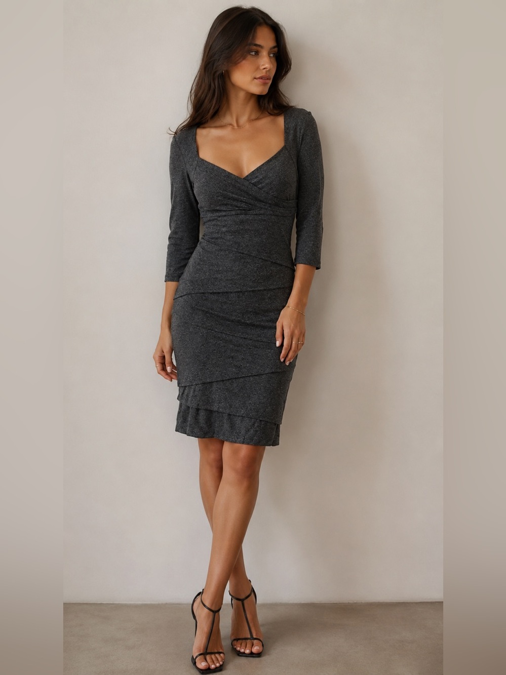 White House Black Market Metallic Charcoal Built In Shapewear Dress Sz 4 NWT